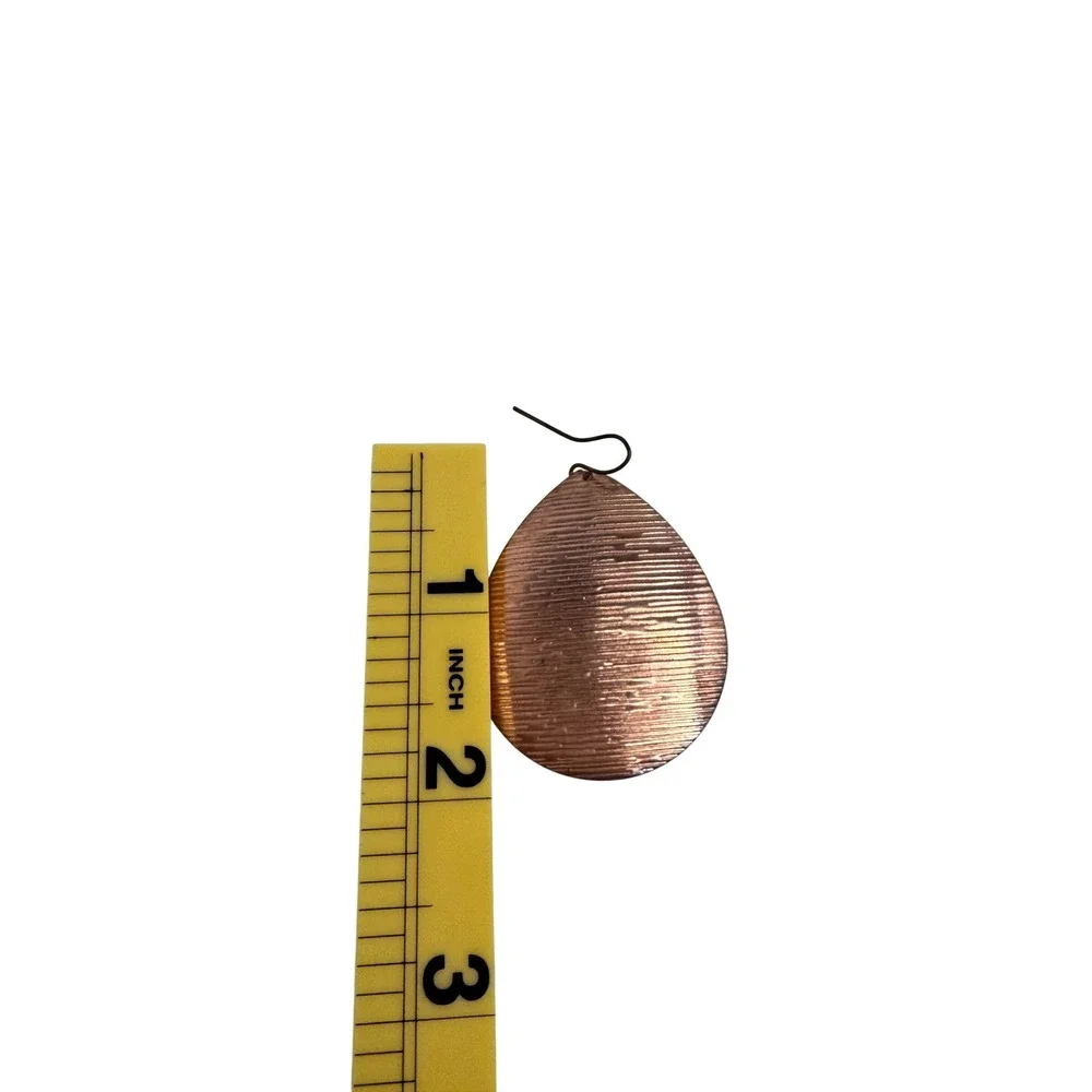 Rose Gold Textured Teardrop Earrings Ribbed‎ Metallic Fishhook Drop Boho